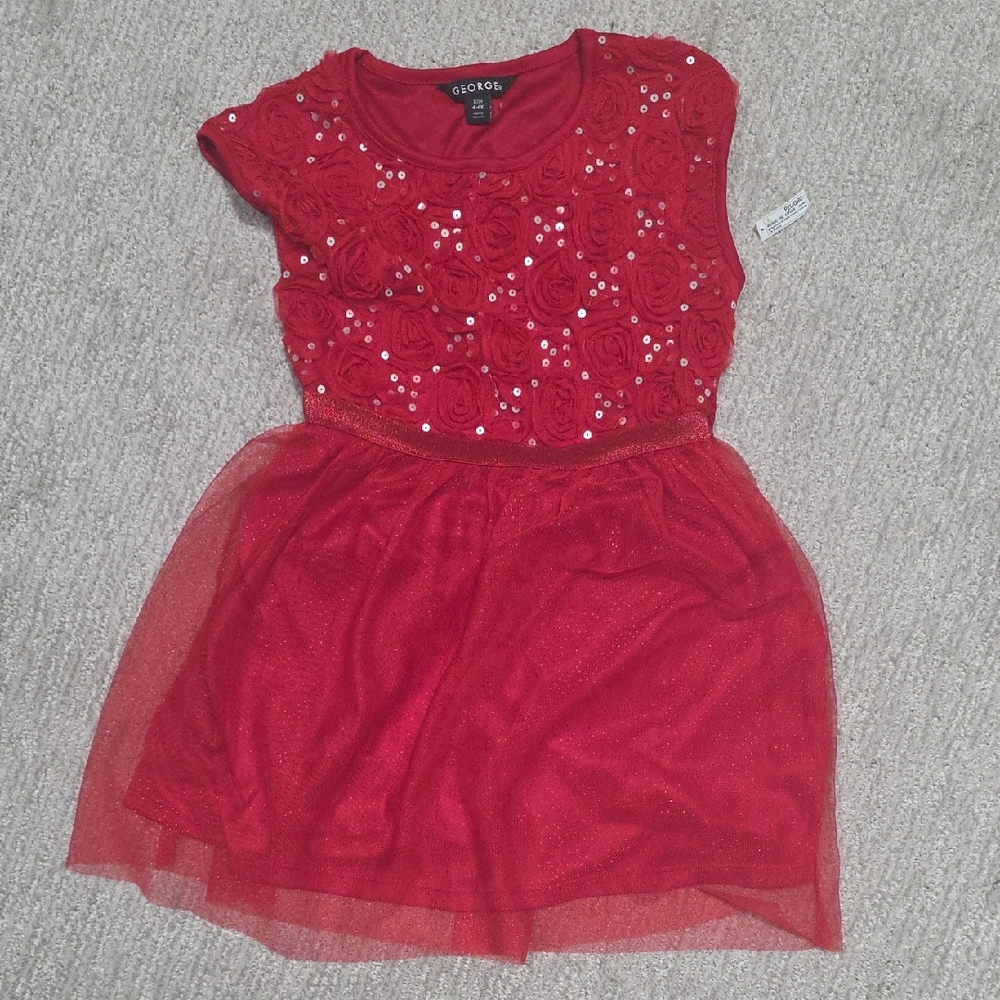 George Red Rosette Kids Dress